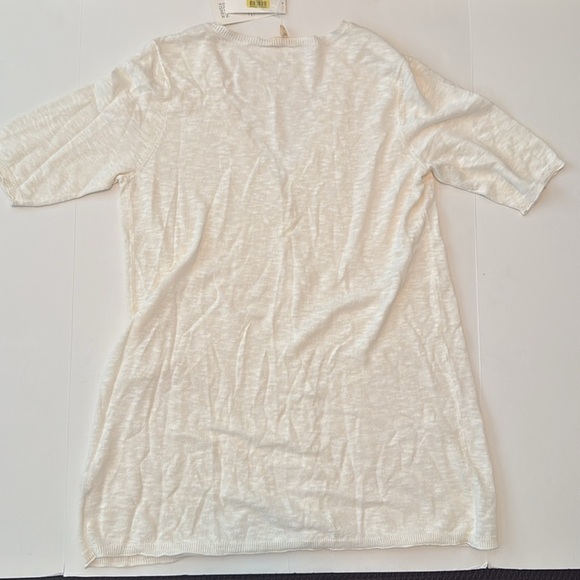 Eileen Fisher Long V Neck Linen Cotton Slub Short Sleeve Button Down Sweater NWT - Picture 6 of 6